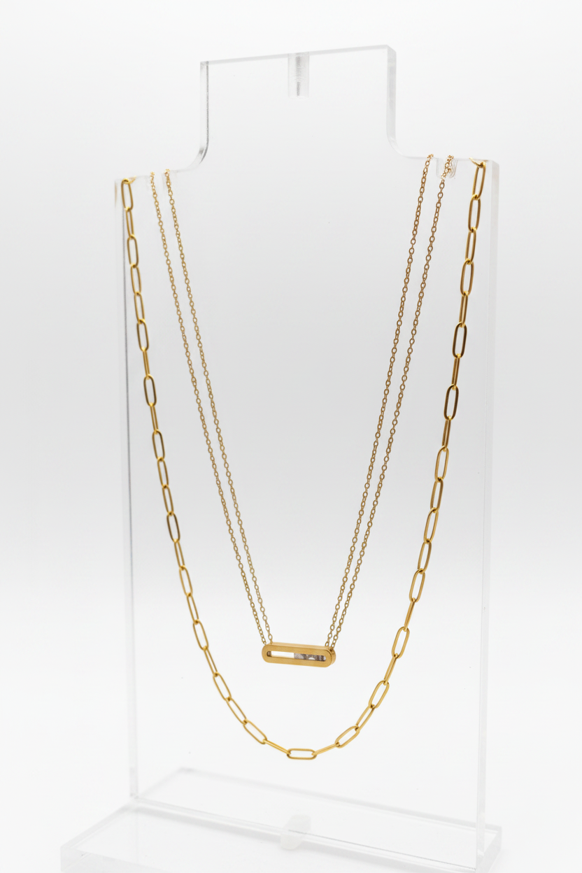 Stunning classic design hallow rectangle pendant necklace