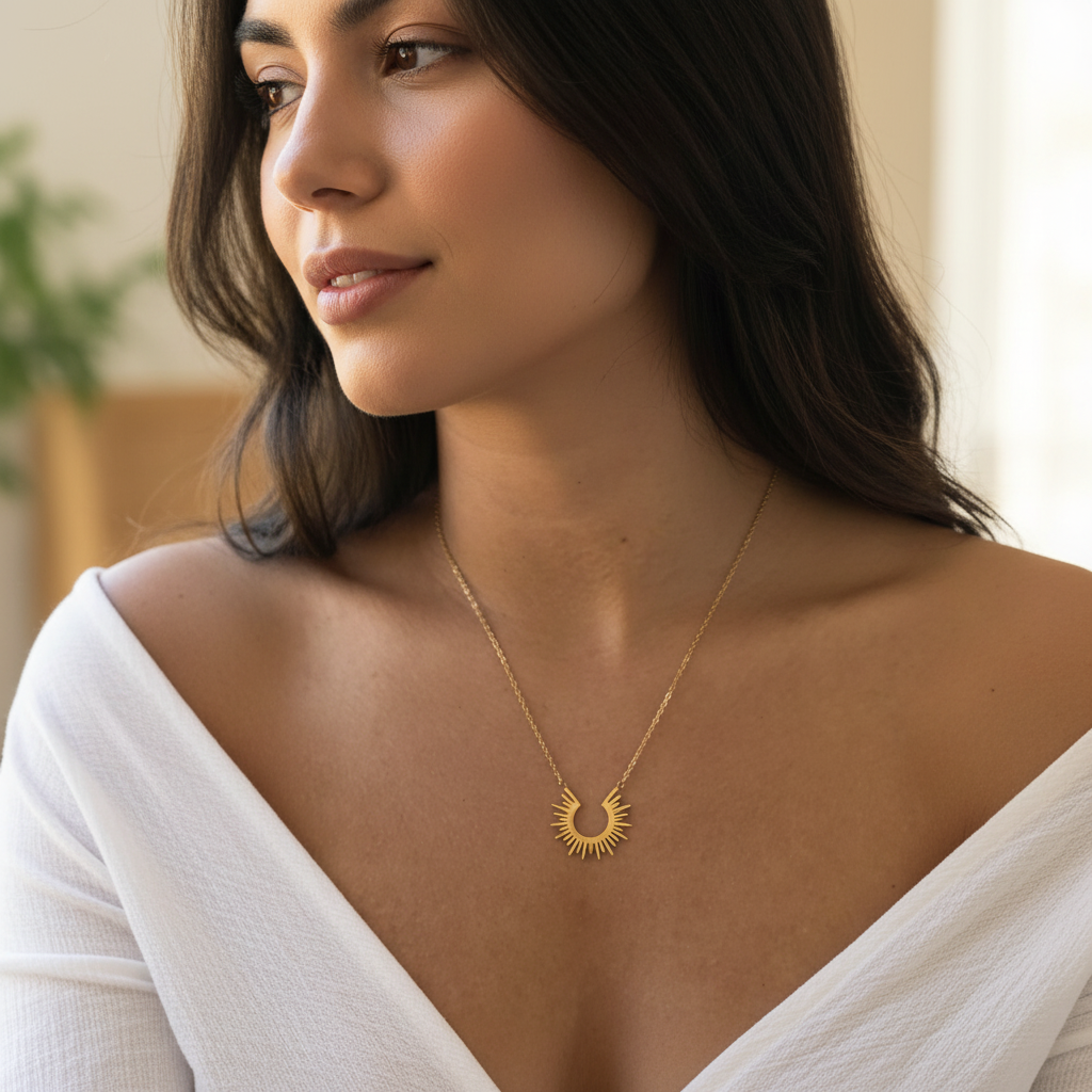 Elegant half sunburst pendant necklace