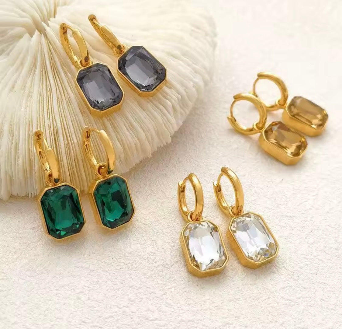 Sophisticated French design hoop earrings with white rectangular pendant