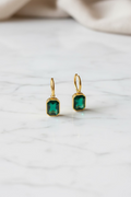 Sophisticated French design hoop earrings with green rectangular pendant