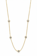 Delicate necklace with five circular encased Zirconia stones.