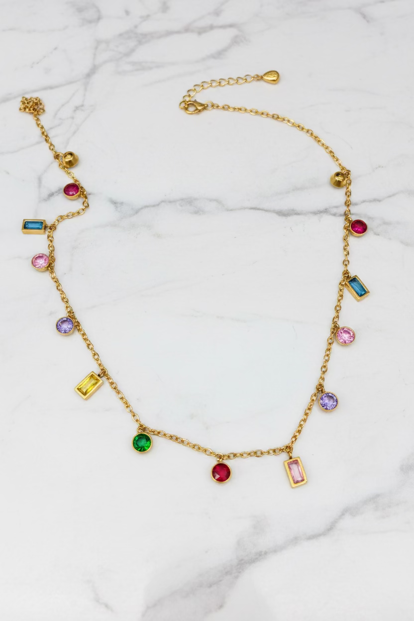 Elegant Multi Coloured Geometric Zircon Pendant necklace