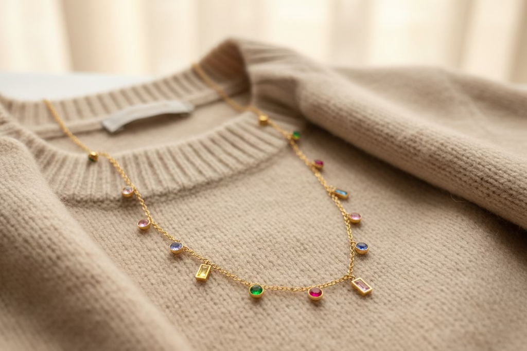 Elegant Multi Coloured Geometric Zircon Pendant necklace