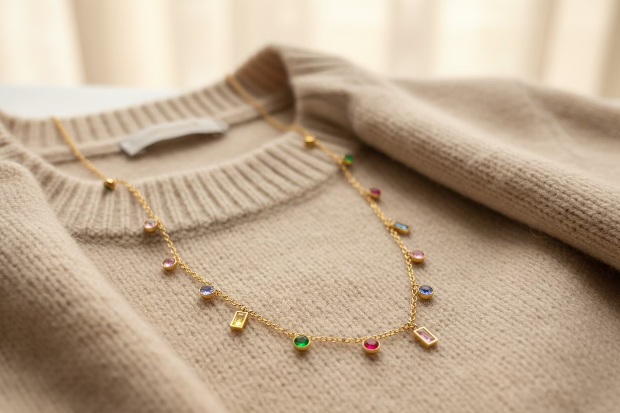 Elegant Multi Coloured Geometric Zircon Pendant necklace