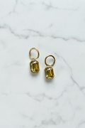 Sophisticated French design hoop earrings with yellow rectangular pendant