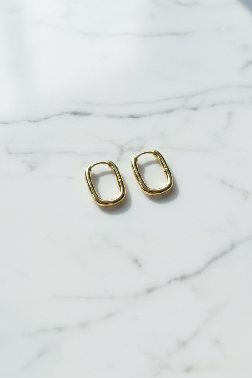 Minimalist oval gold hoop earrings