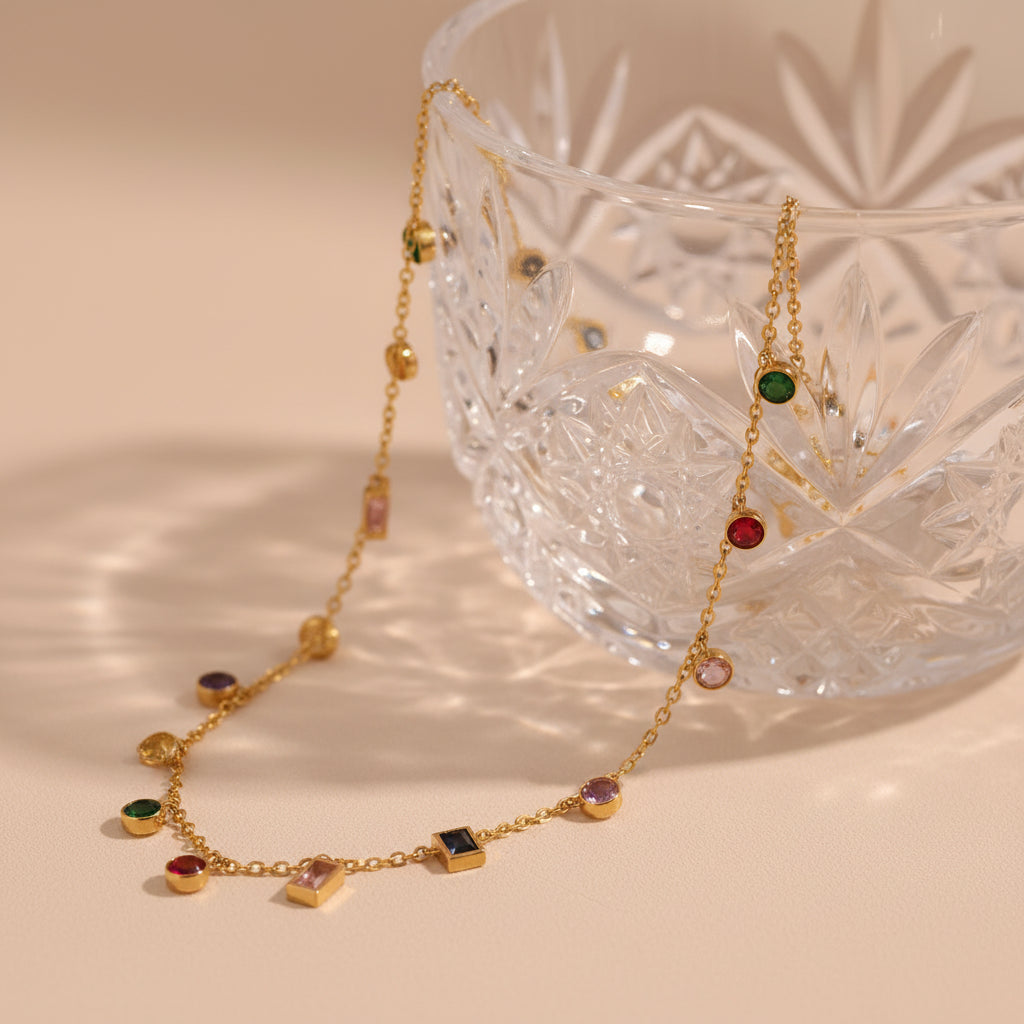 Elegant Multi Coloured Geometric Zircon Pendant necklace