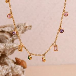 Elegant Multi Coloured Geometric Zircon Pendant necklace