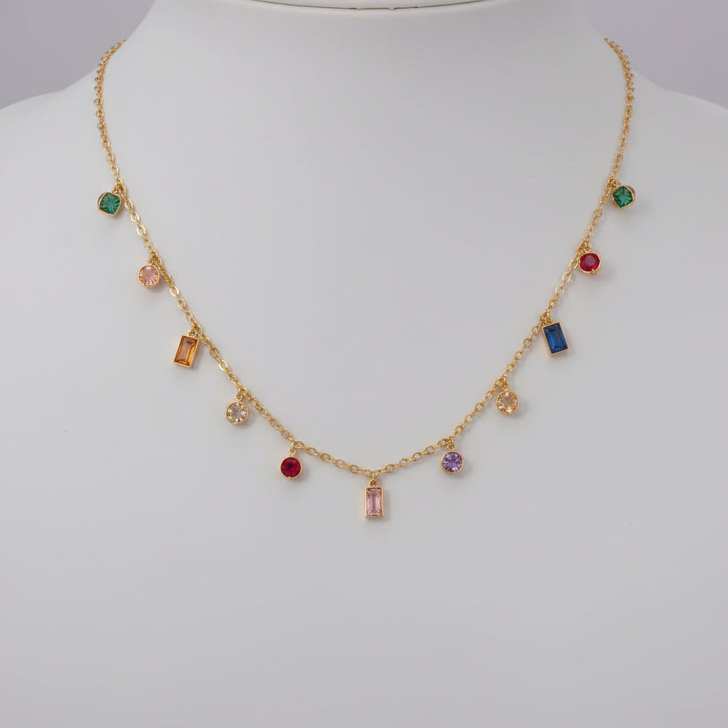 Elegant Multi Coloured Geometric Zircon Pendant necklace